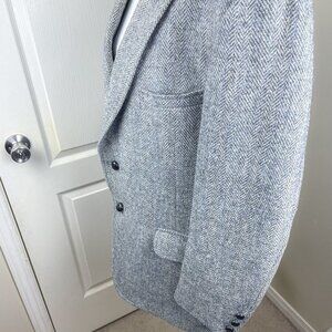 Vintage 100% Scottish Wool Handwoven Men Grey Herringbone Suit Sport Coat Blazer